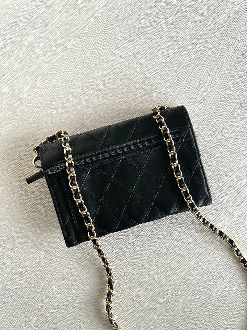 CHANEL Black Envelope Woc Small Bag/Side Bag/Messenger Bag/Clutch Bag/Wallet Clip