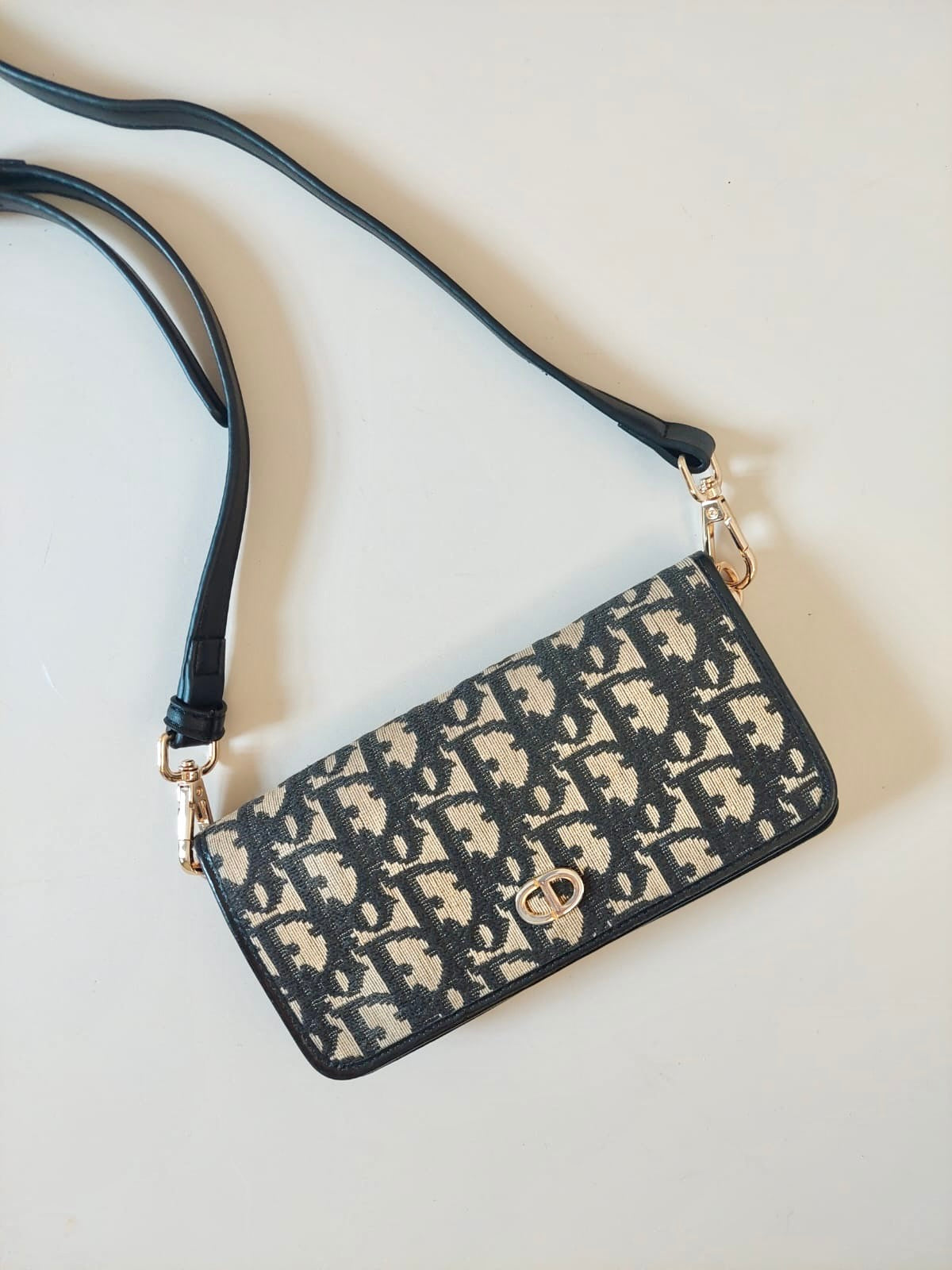 CHRISTIAN DIOR black monogram side bag/oblique bag/long wallet