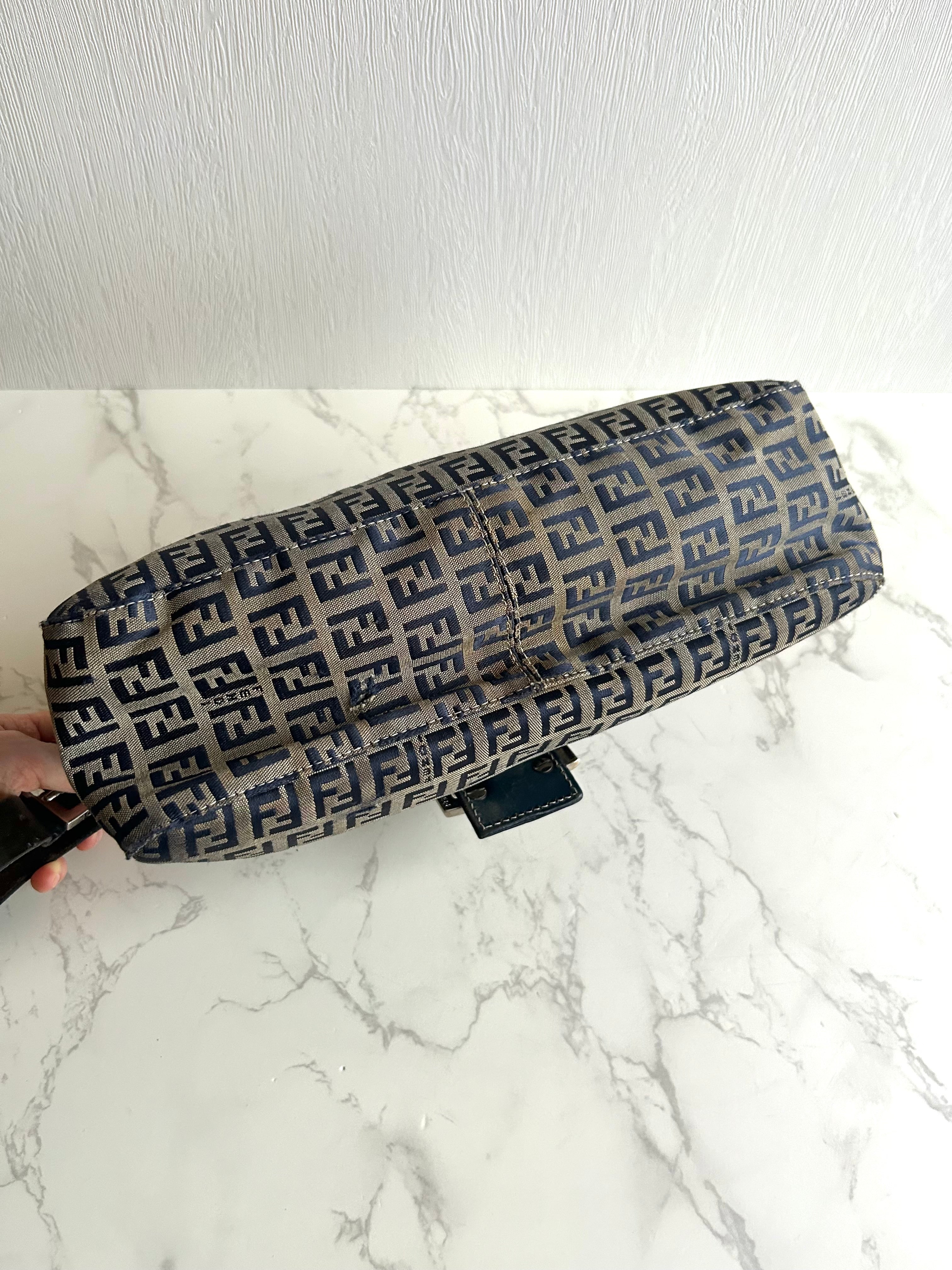 Fendi Gray-Black Mama Baguette Zucca Canvas Shoulder Bag
