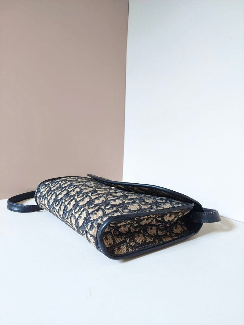 CHRISTIAN DIOR dark blue monogram shoulder bag/side bag/oblique bag - Japanese second-hand Vintage