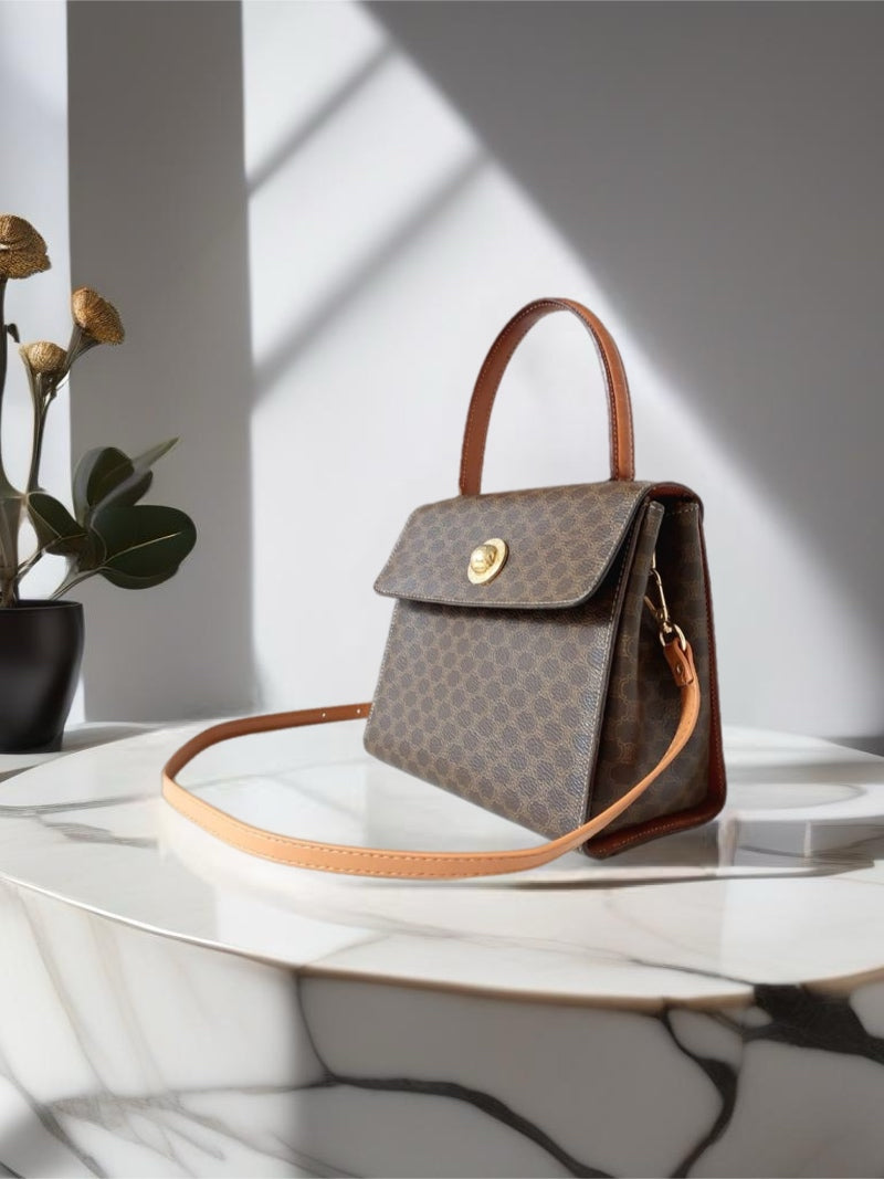 CELINE rare old flower planet Kelly side bag / oblique backpack / handbag