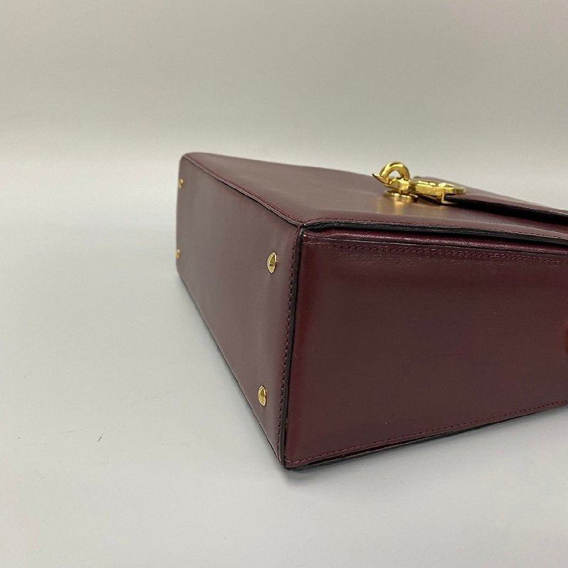 CELINE rare wine red double gold buckle leather box small bag/side backpack/underarm bag