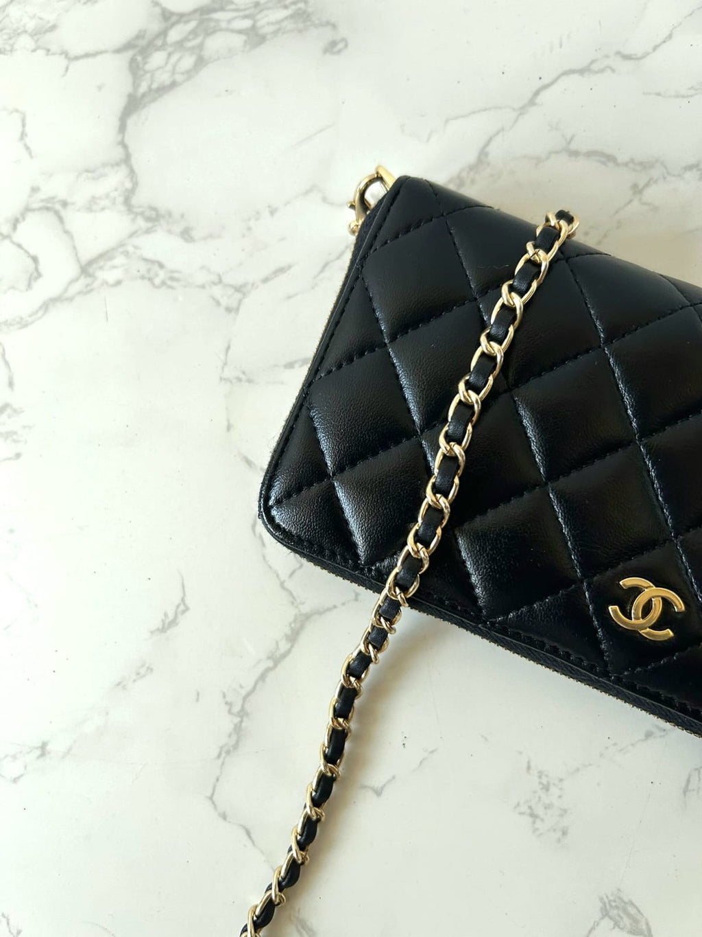 CHANEL black and gold lambskin WOC/wallet/side bag/crossbody bag