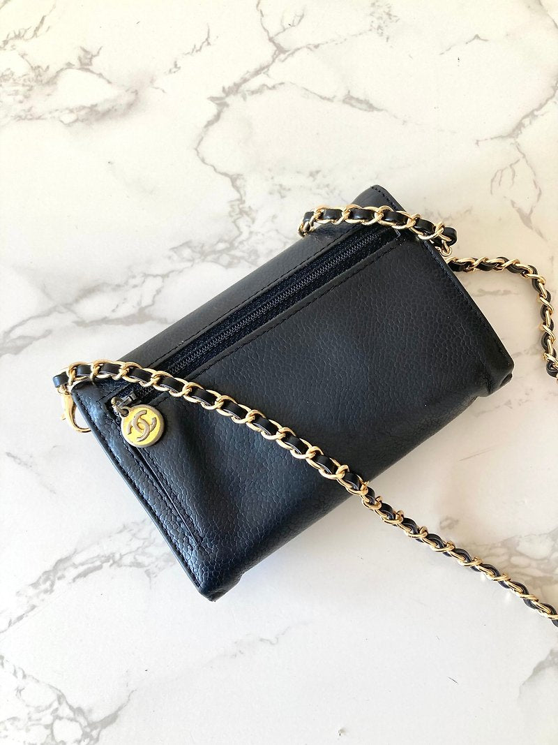 CHANEL Black Caviar Small Bag/Side Bag/Messenger Bag/Clutch Bag/Mid-Length Wallet
