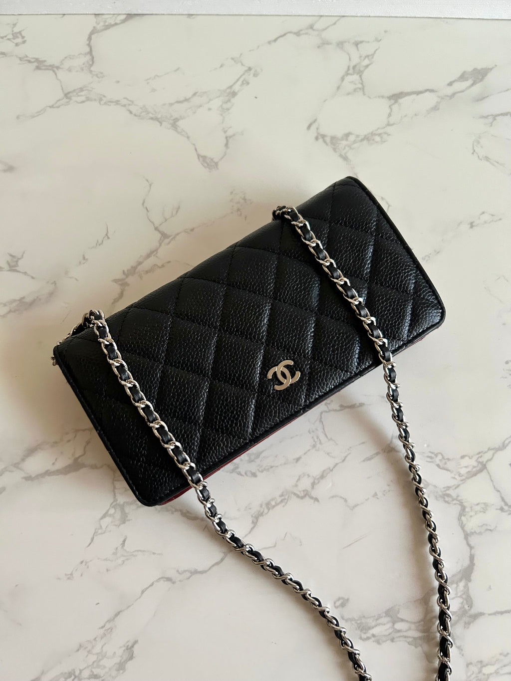 CHANEL Black Caviar Leather WOC Long Wallet / Side Bag / Crossbody Bag