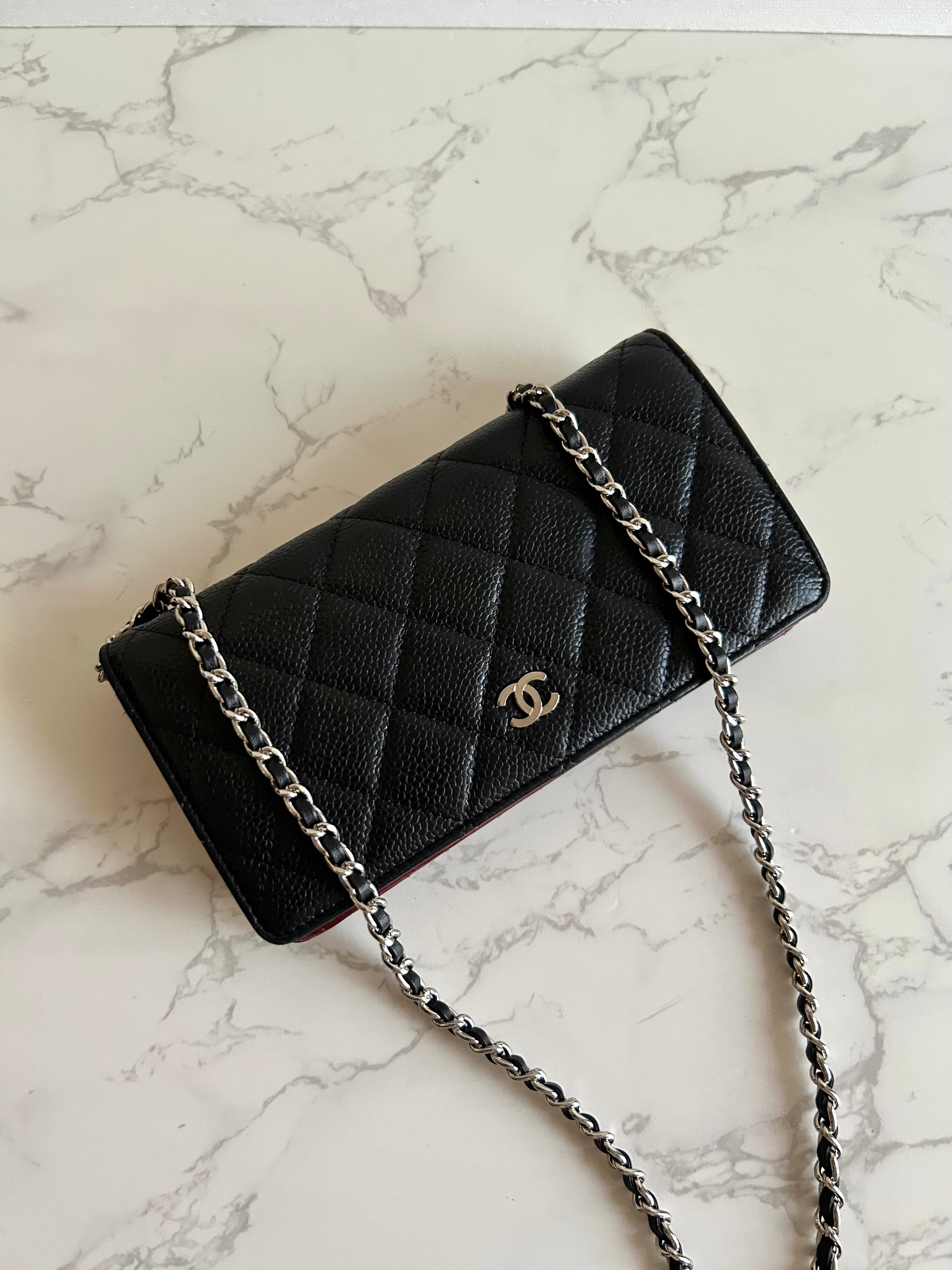 CHANEL Black Caviar Leather WOC Long Wallet / Side Bag / Crossbody Bag