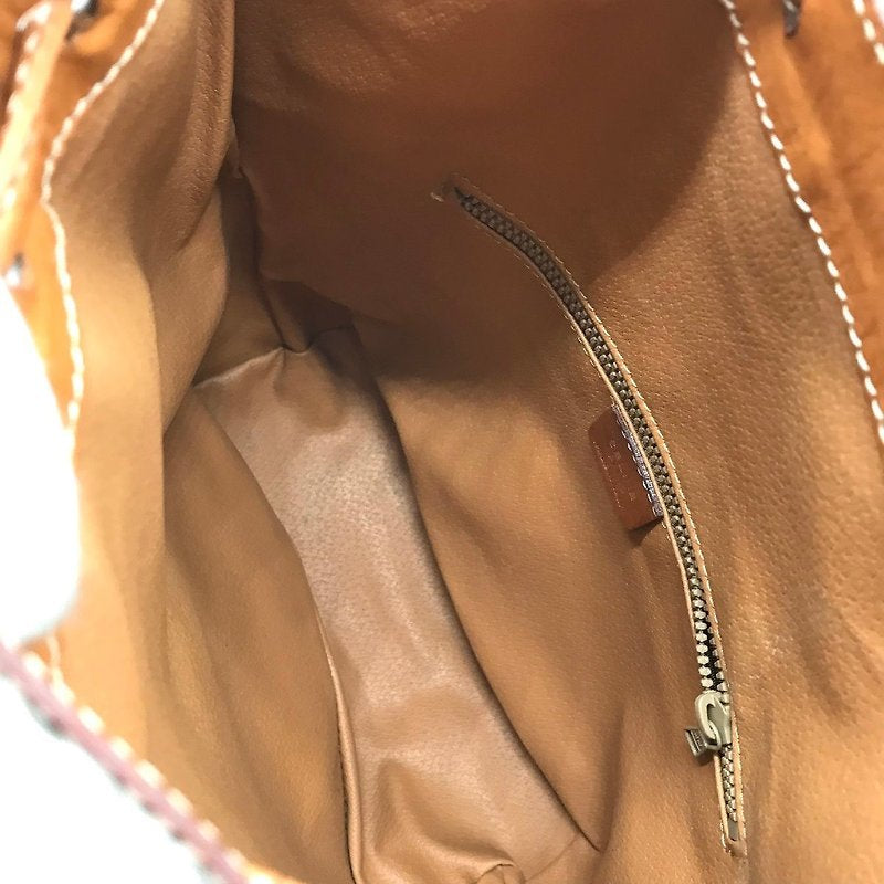 CELINE Brown Old Flower Leather Drawstring Bucket Side Backpack / Shoulder Bag