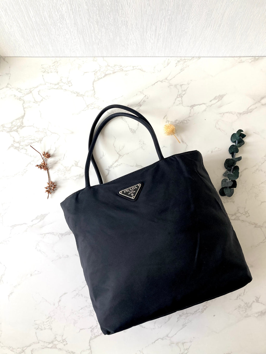 PRADA Nylon Black x Silver Small Tote