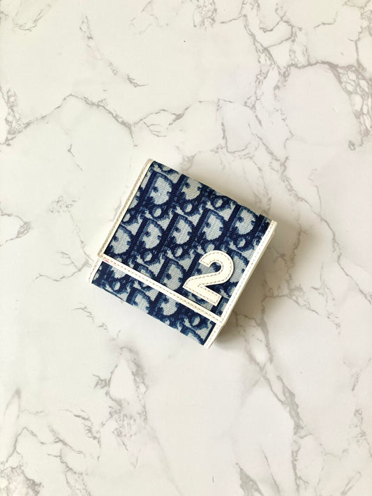 CHRISTIAN DIOR White x Navy Trotter Monogram Compact Wallet