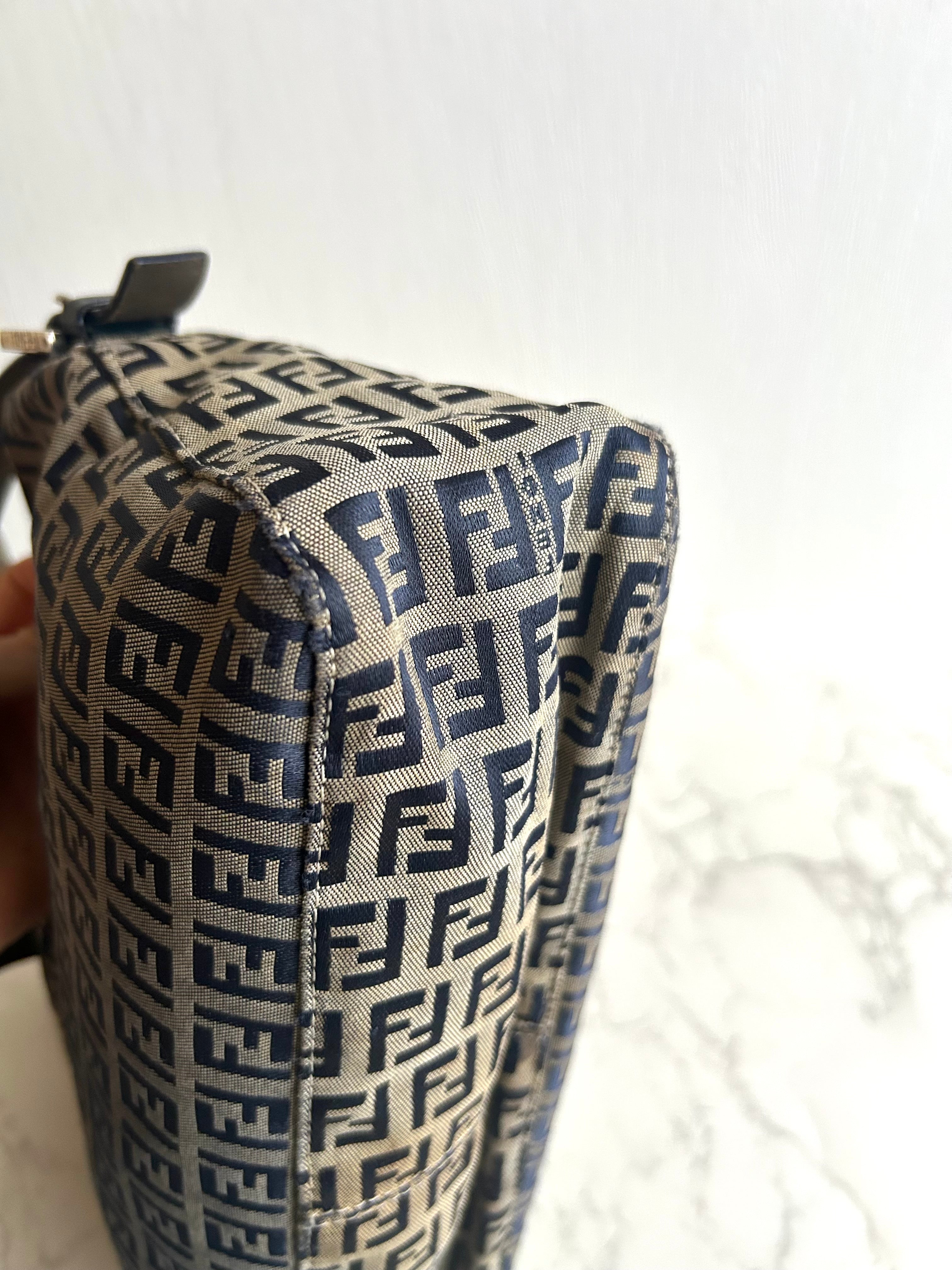 Fendi Gray-Black Mama Baguette Zucca Canvas Shoulder Bag