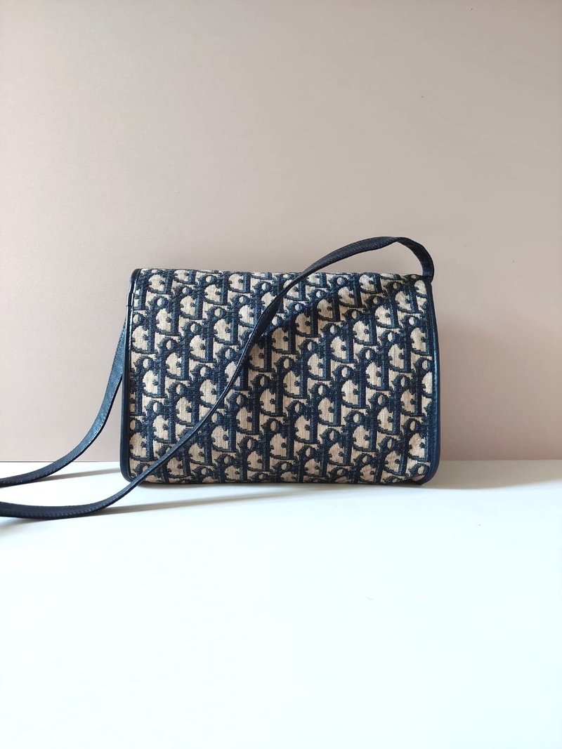 CHRISTIAN DIOR dark blue monogram shoulder bag/side bag/oblique bag - Japanese second-hand Vintage