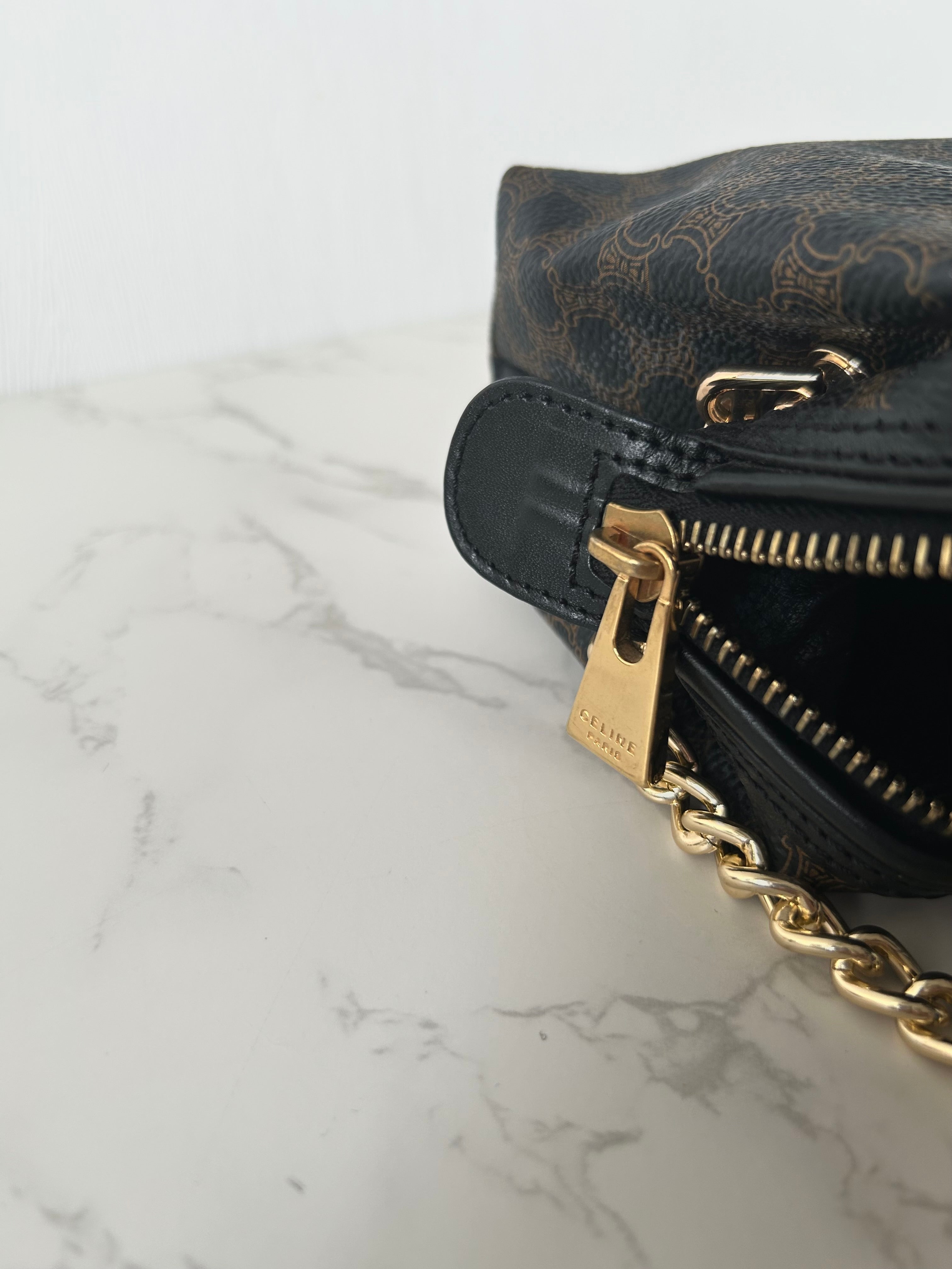 CELINE black old flower cloud leather side bag/crossbody bag/clutch bag
