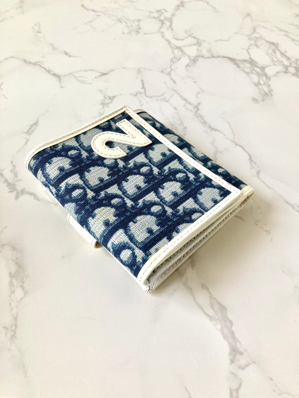 CHRISTIAN DIOR White x Navy Trotter Monogram Compact Wallet