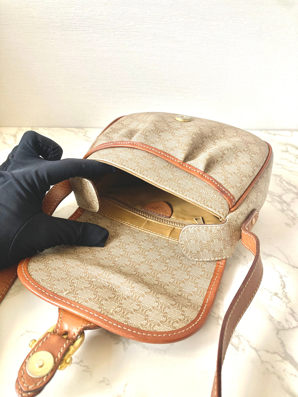 CELINE Macadam Beige Monogram Small Pumpkin Bag
