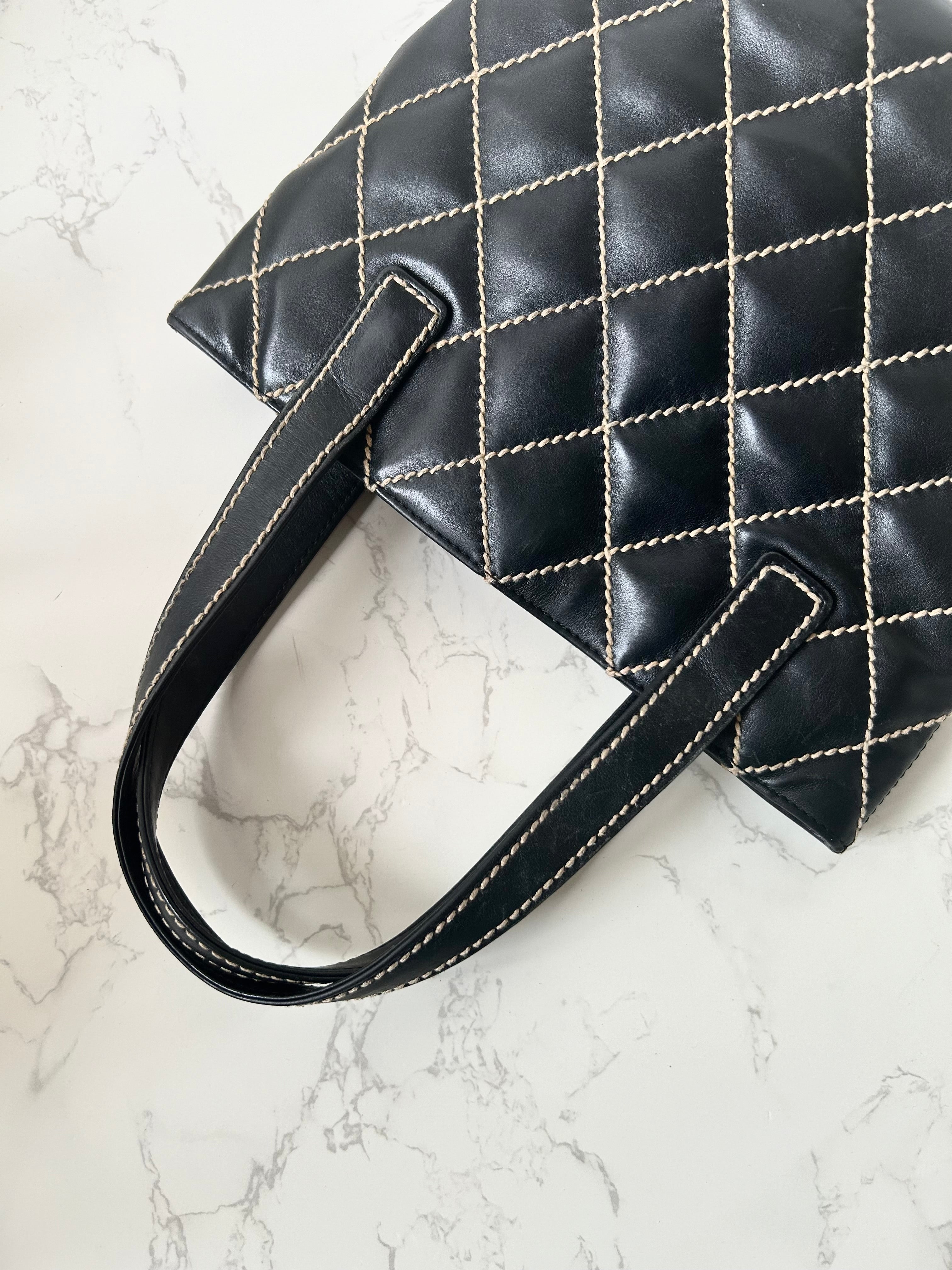 CHANEL Wild Stitch Vivian black gold label small tote bag / side bag