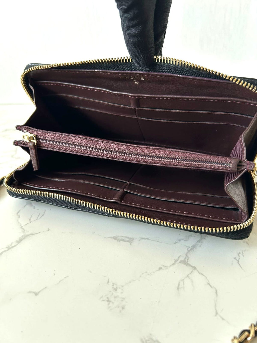 CHANEL black and gold lambskin WOC/wallet/side bag/crossbody bag