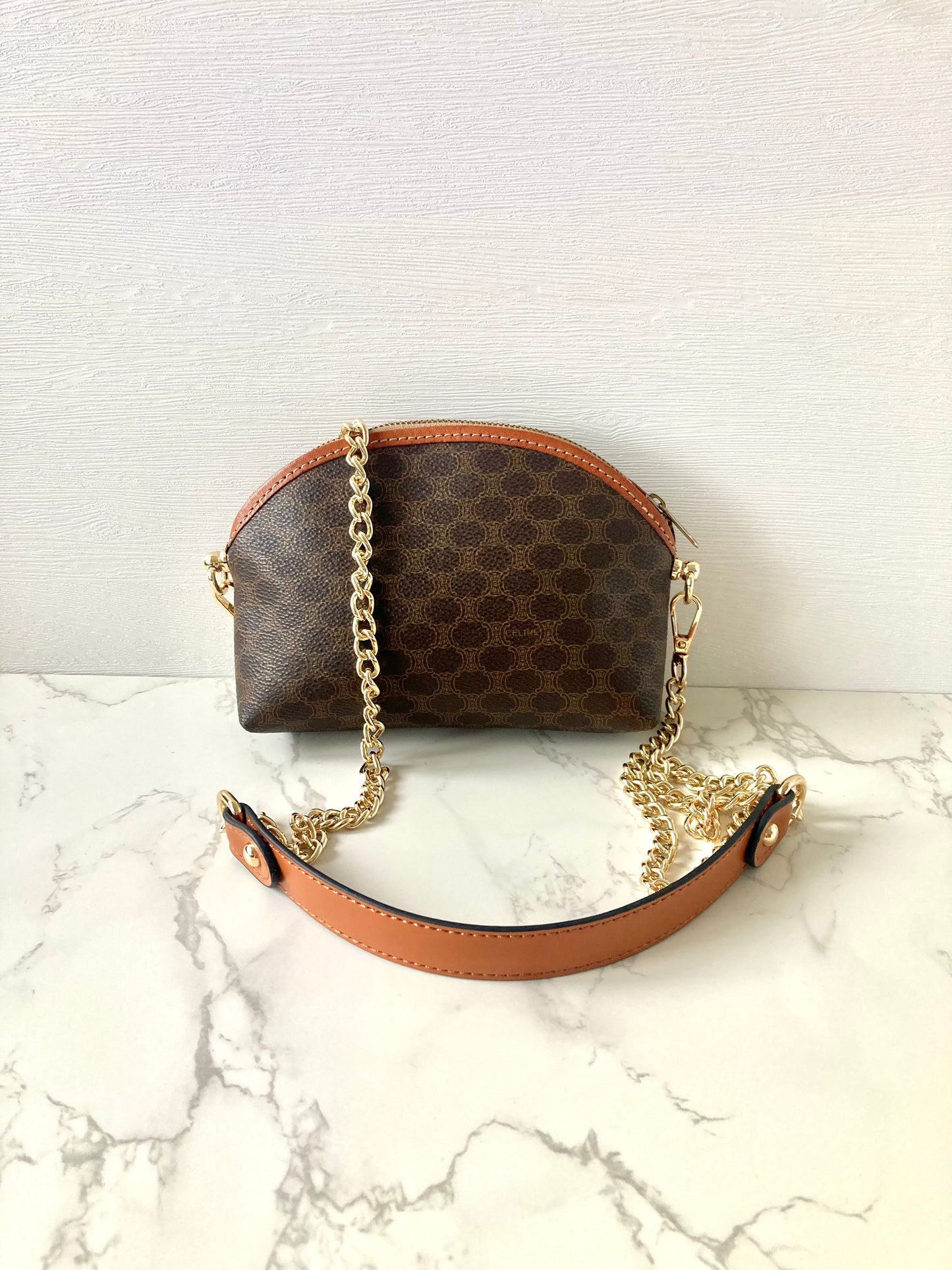 CELINE Brown Monogram Mini Pouch Chain Bag (Add-on)