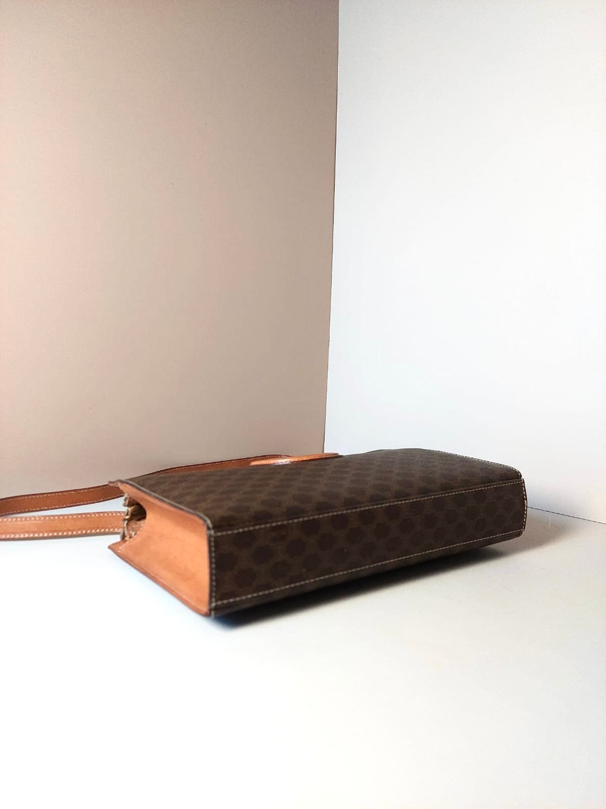 CELINE Large Ring Brown Old Flower Leather Side Bag / Crossbody Bag