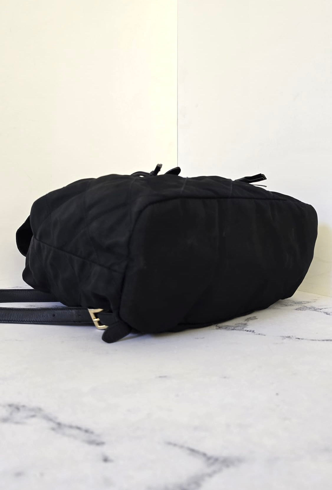 Prada 黑藍外縫格紋流蘇雙肩包 後背包 背囊