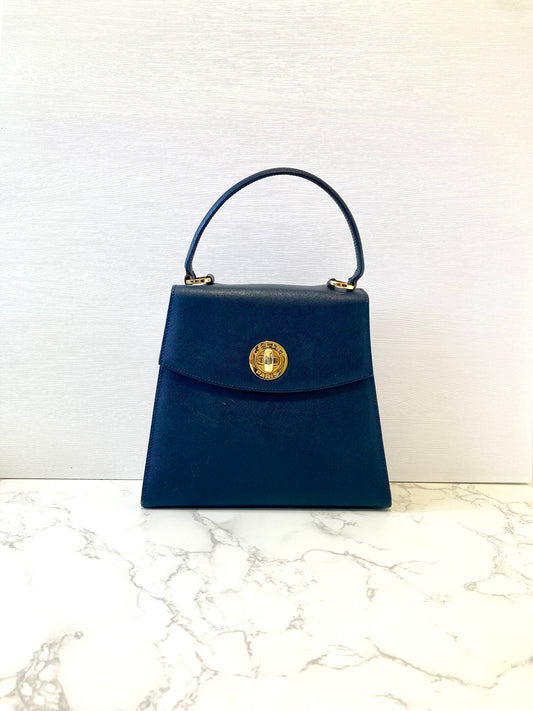 CELINE Rare Navy Blue x Gold Kelly Bag