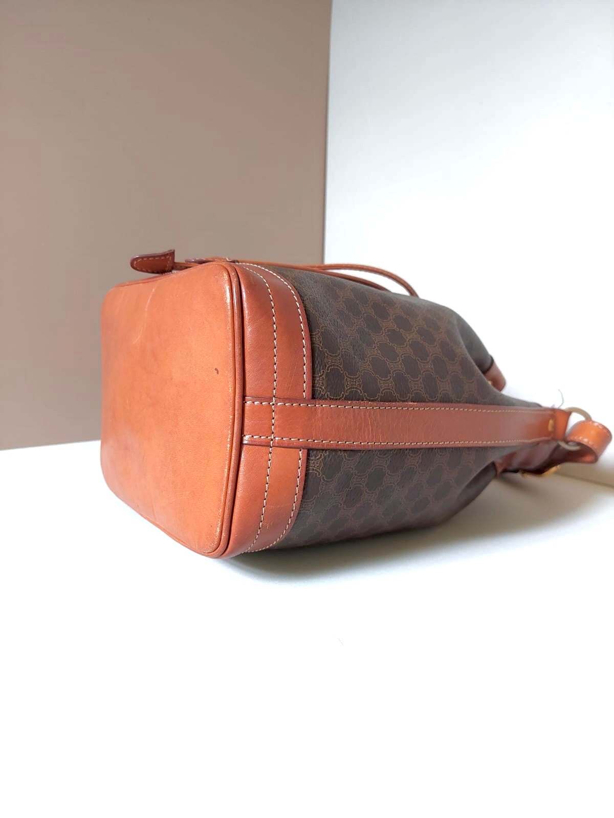 CELINE Brown Old Flower Leather Single Shoulder Drawstring Bucket Bag/Side Bag - Japanese Second-hand Vintage