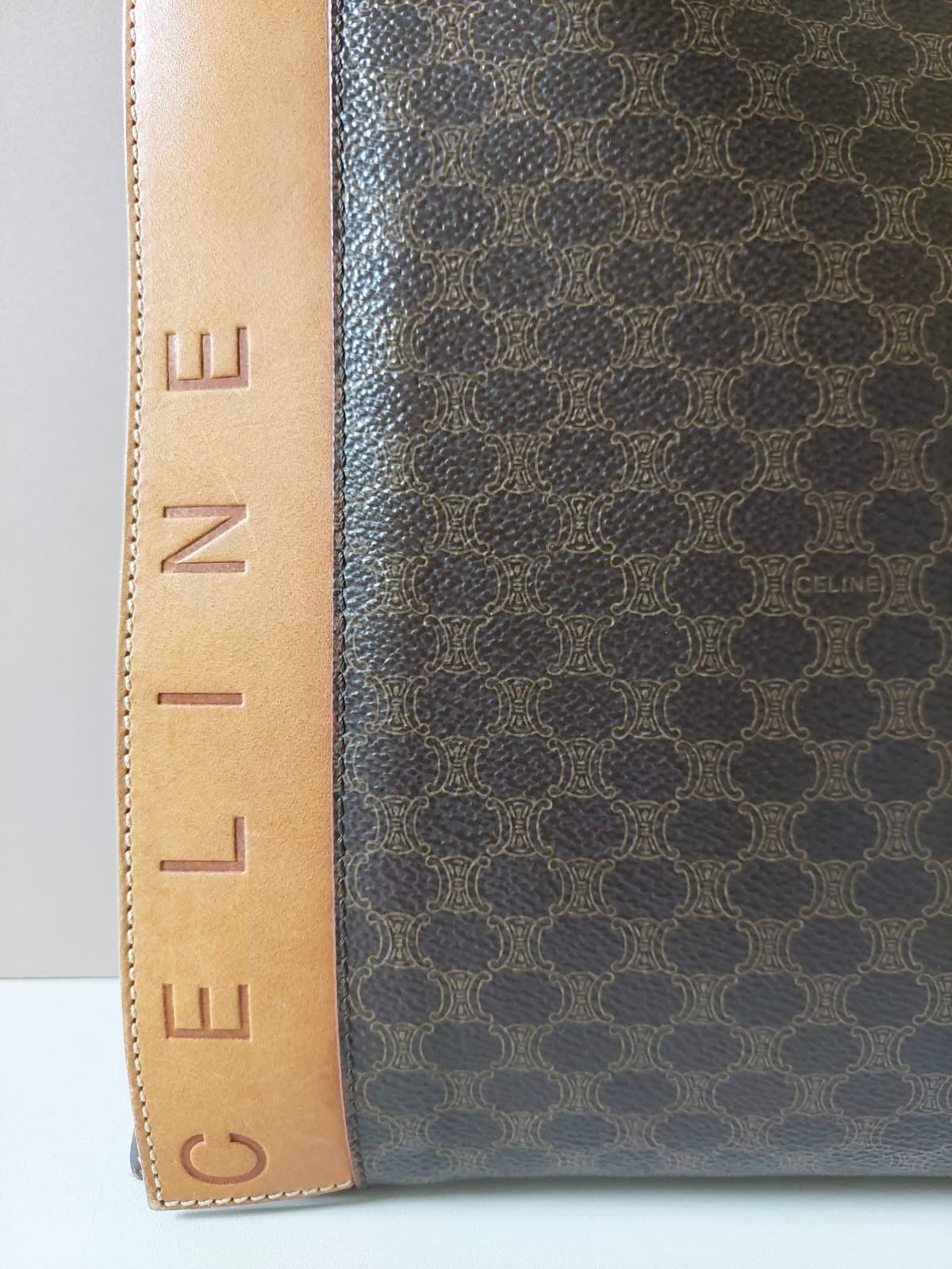 CELINE rare brown old flower leather tote bag / handbag - Japanese second-hand Vintage