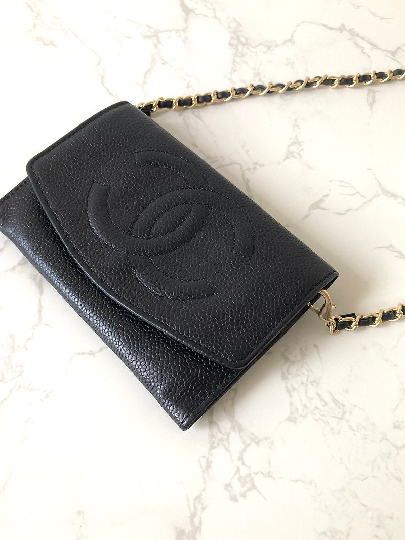 CHANEL Black Caviar Small Bag/Side Bag/Messenger Bag/Clutch Bag/Mid-Length Wallet