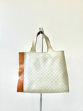CELINE rare white old flower leather tote bag / handbag