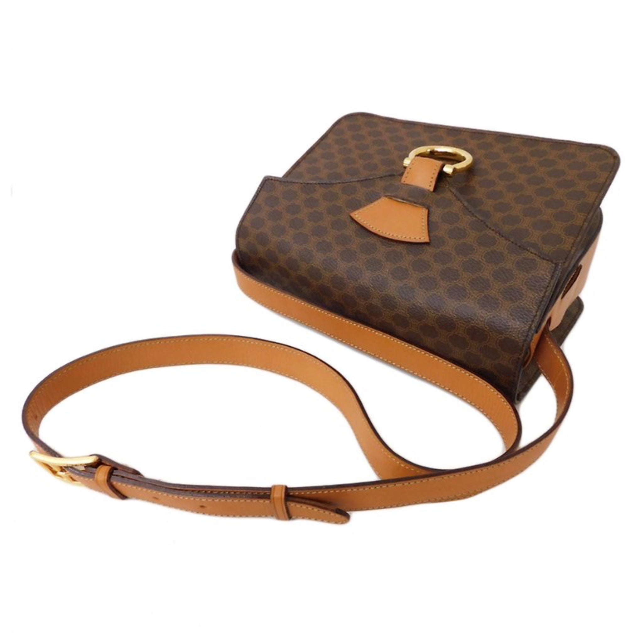 CELINE with original box and dust bag - brown old flower leather horseshoe gold buckle small bag/side bag/crossbody bag
