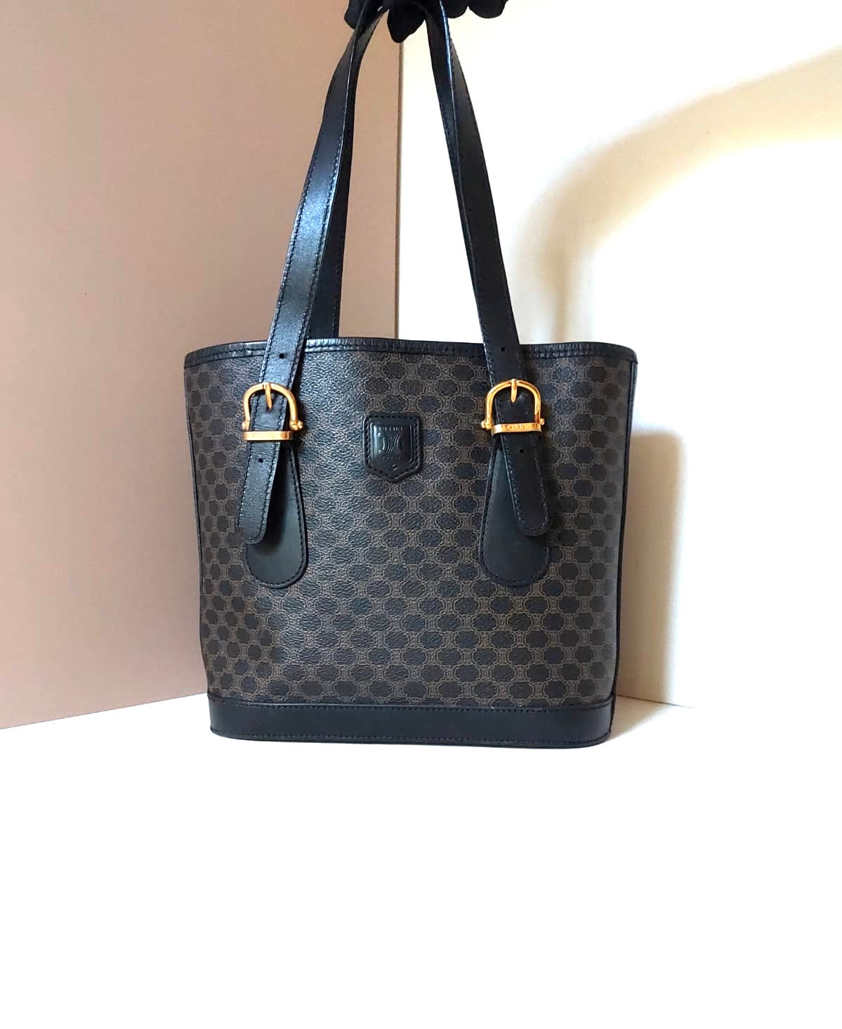 CELINE black monogram leather tote bag/side bag/handbag