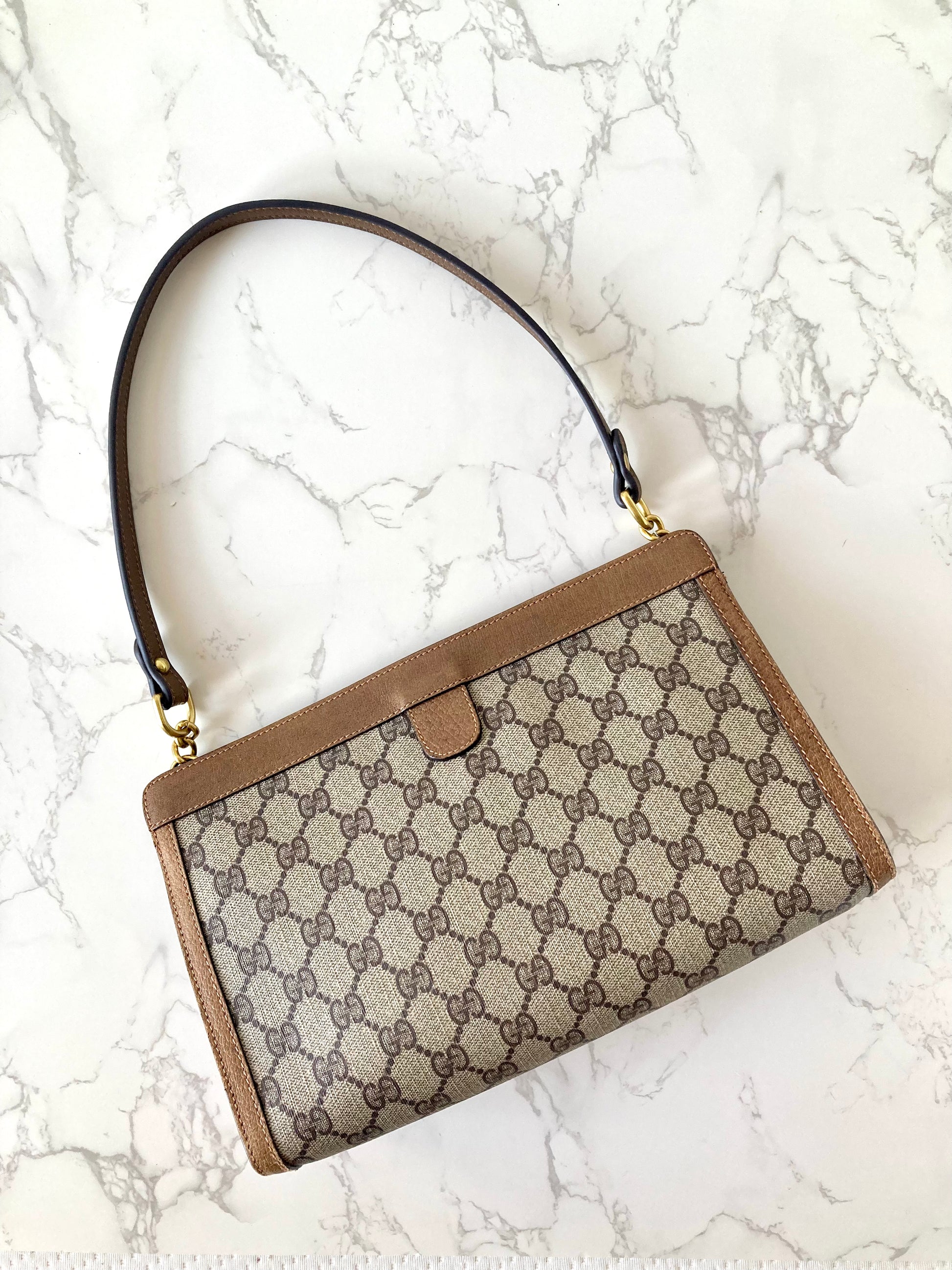 GUCCI Brown Monogram Horseshoe Two-way Shoulder Bag / Clutch