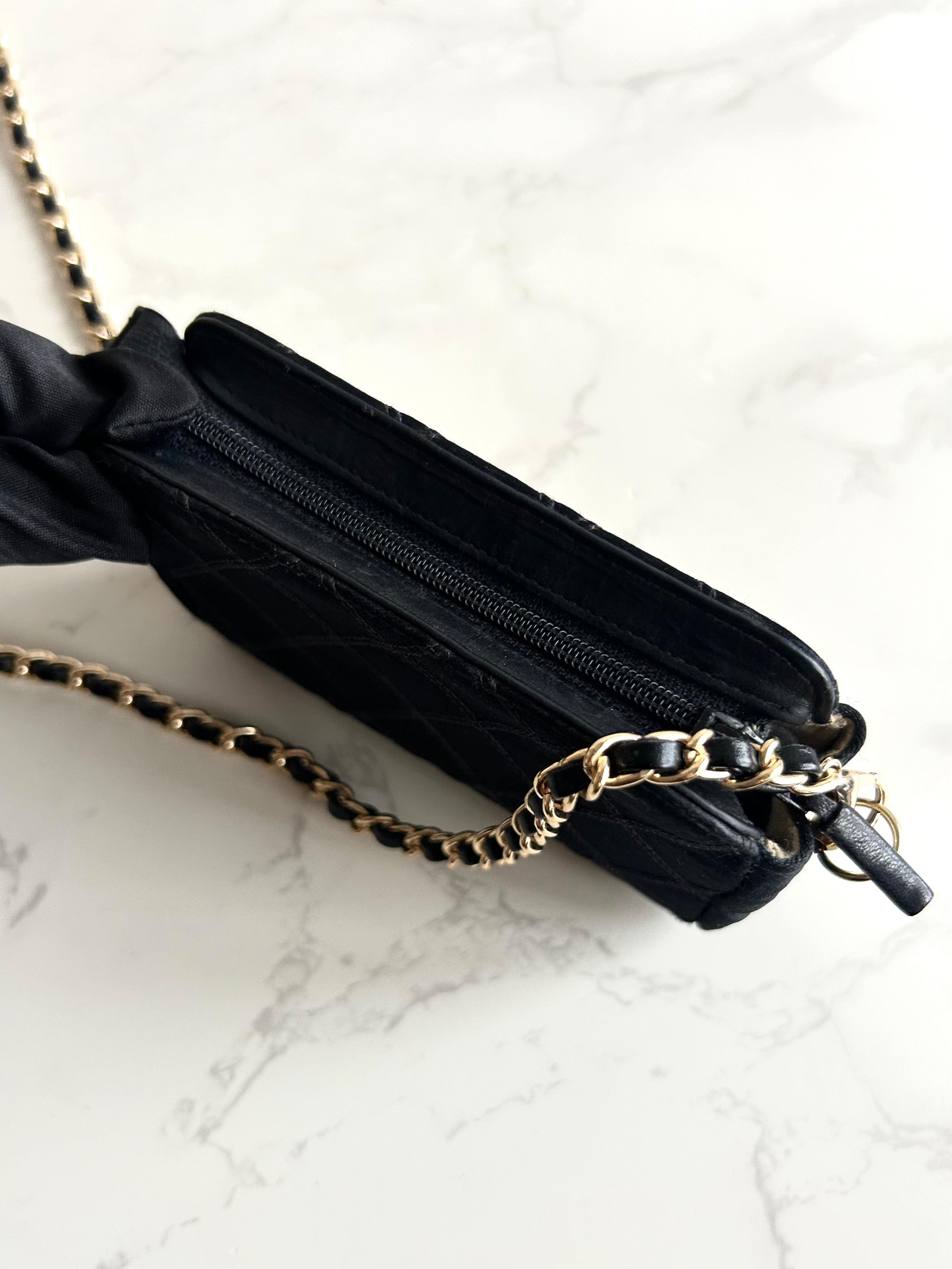 Rare Chanel Black and Gold Rhinestone Silk Bag/Shoulder Bag/Crossbody Bag