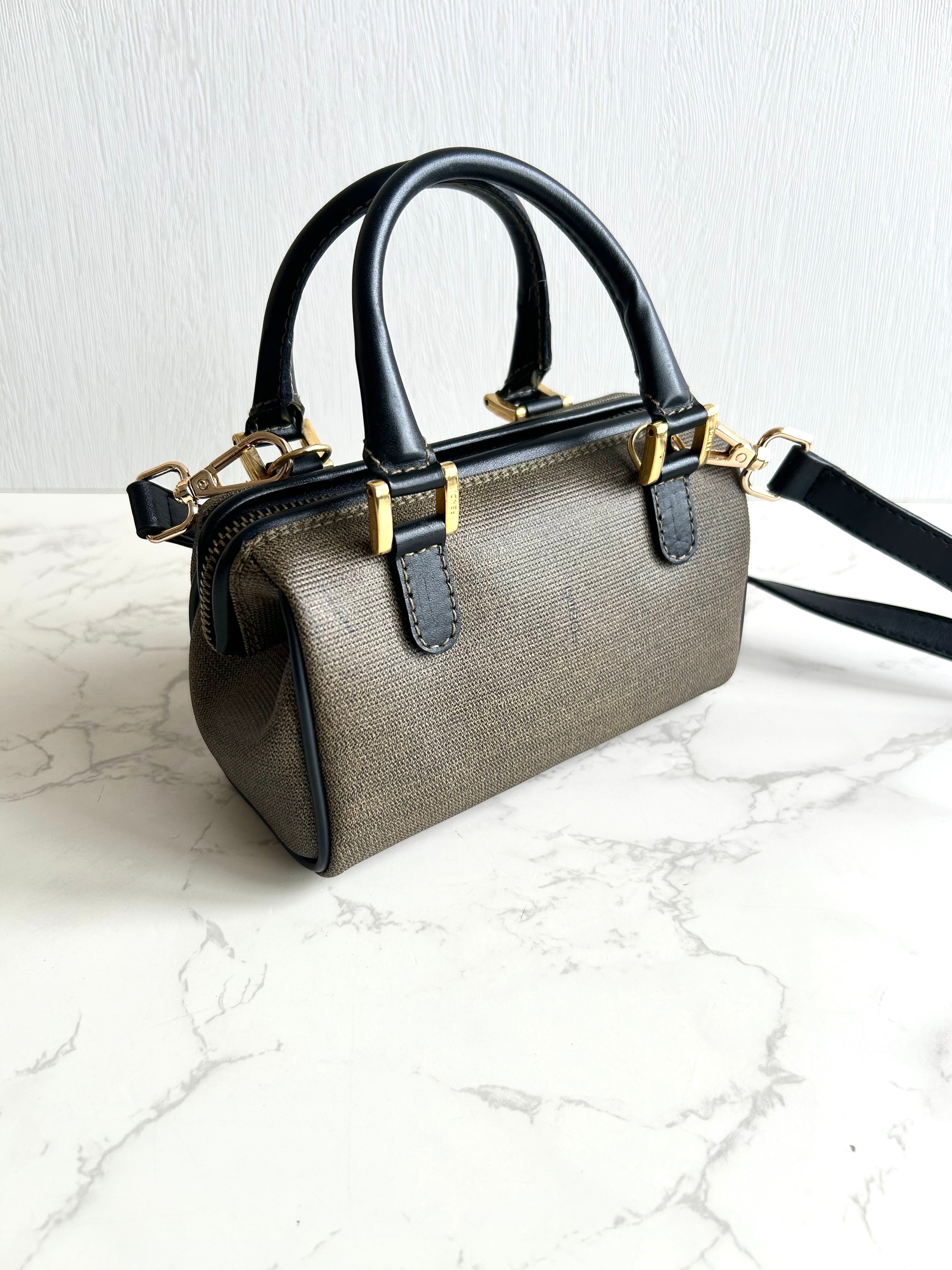 Rare vintage Fendi 80s-90s mini 16.5cm patchwork leather 2-way Boston bag crossbody bag shoulder bag