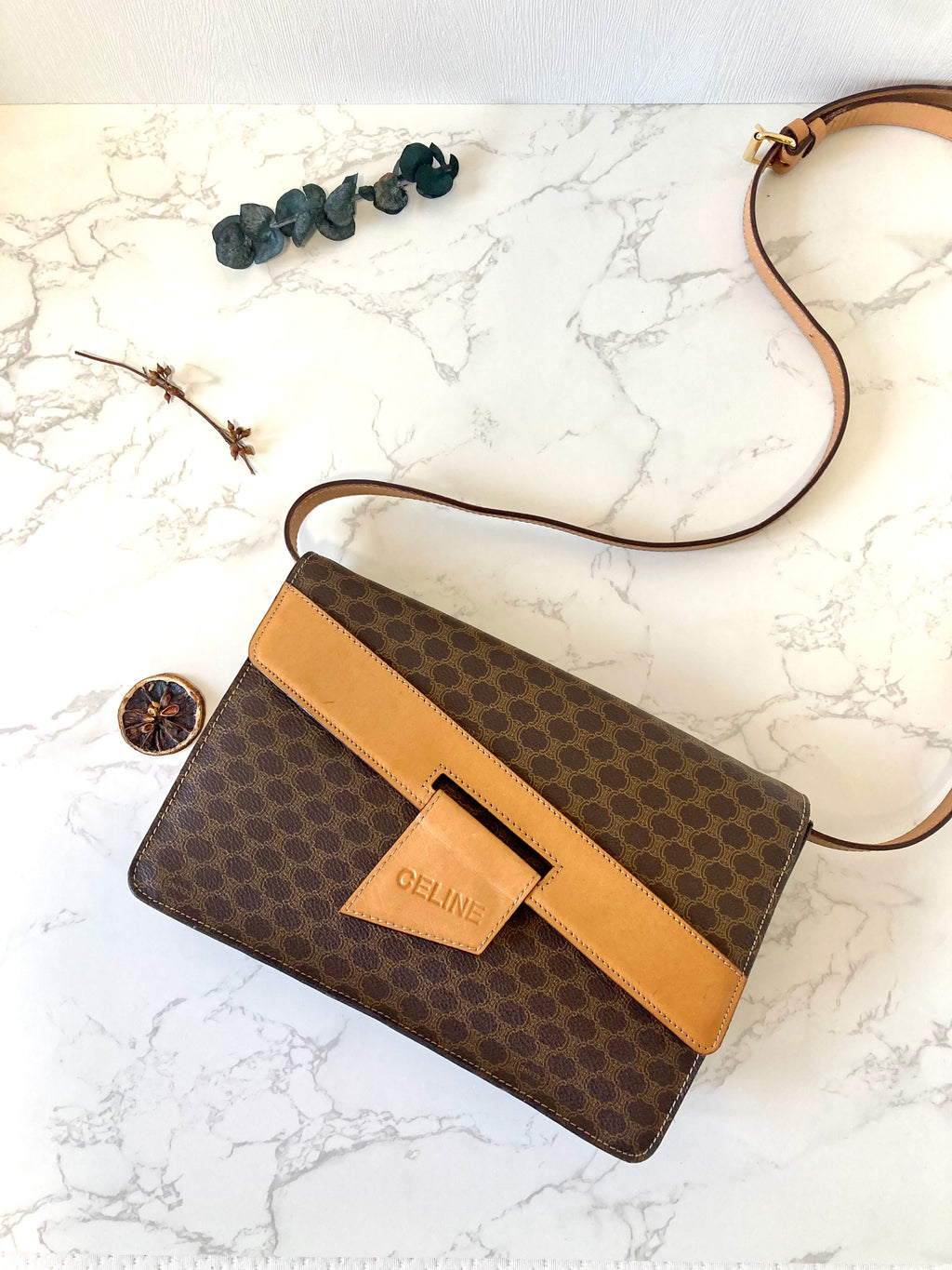 CELINE Rare Brown Macadam Crossbody Messenger Bag