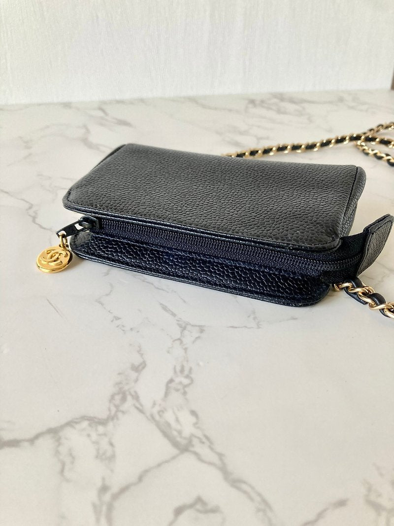 CHANEL Rare Black Caviar Leather Chain Small Bag/Side Bag/Messenger Bag/Clutch Bag
