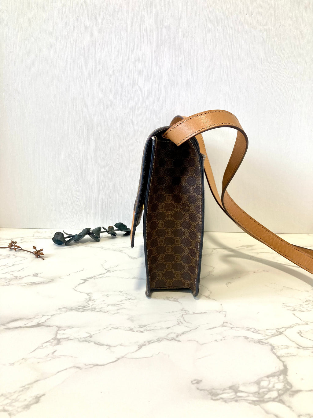 CELINE Rare Brown Macadam Crossbody Messenger Bag