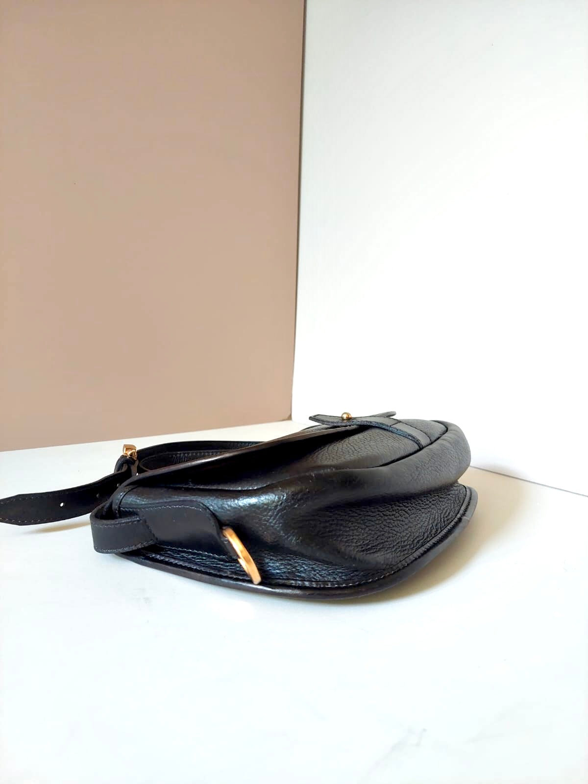 LOEWE rare black engraved Bobby gold buckle side bag / oblique bag