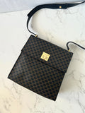 CELINE Rare Black Macadam Gold Turn-lock Box/Shoulder Bag/Crossbody Bag