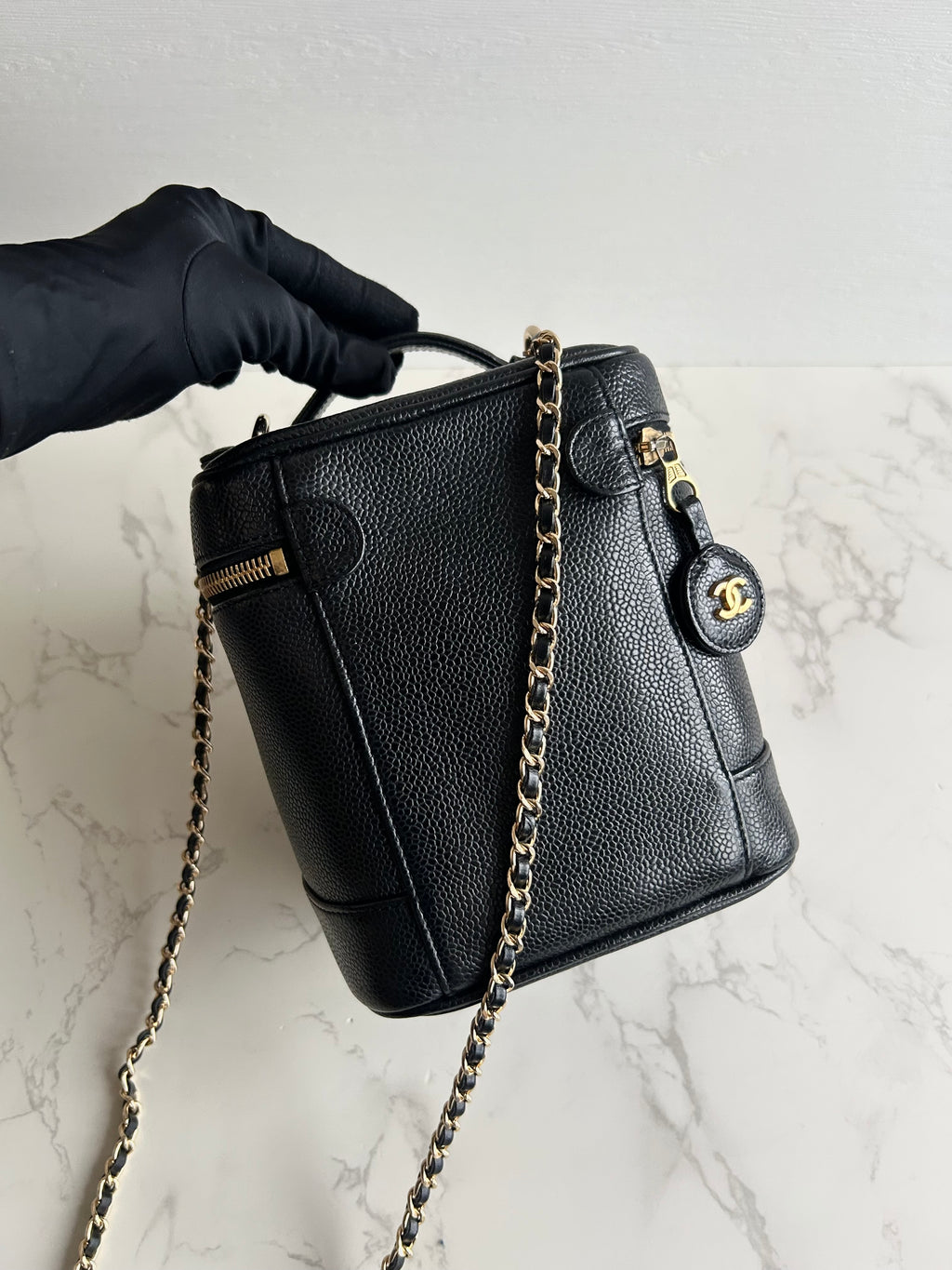 Chanel黑色魚子醬Vanity Box盒子包/斜背包/側背包