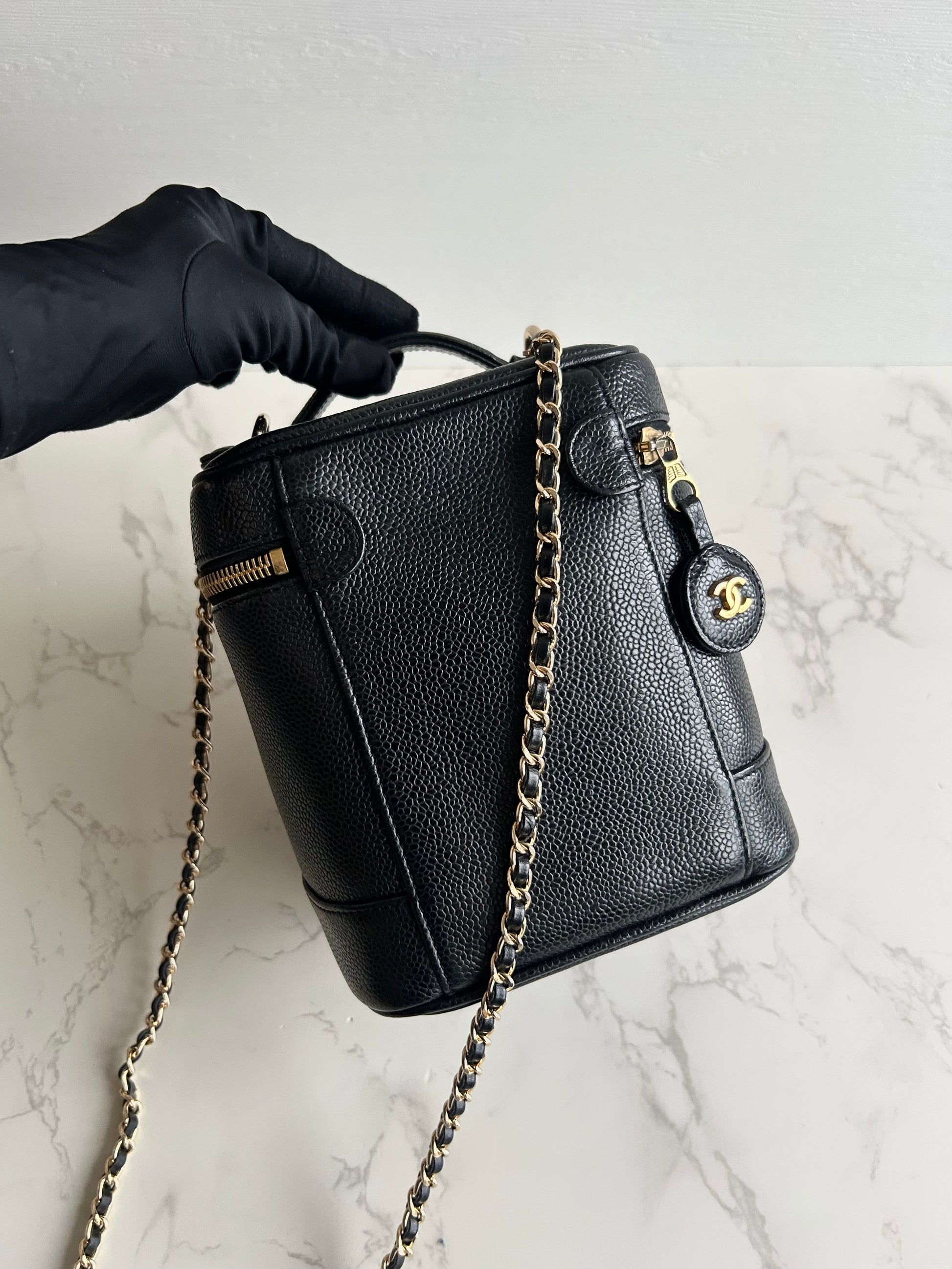 Chanel黑色魚子醬Vanity Box盒子包/斜背包/側背包