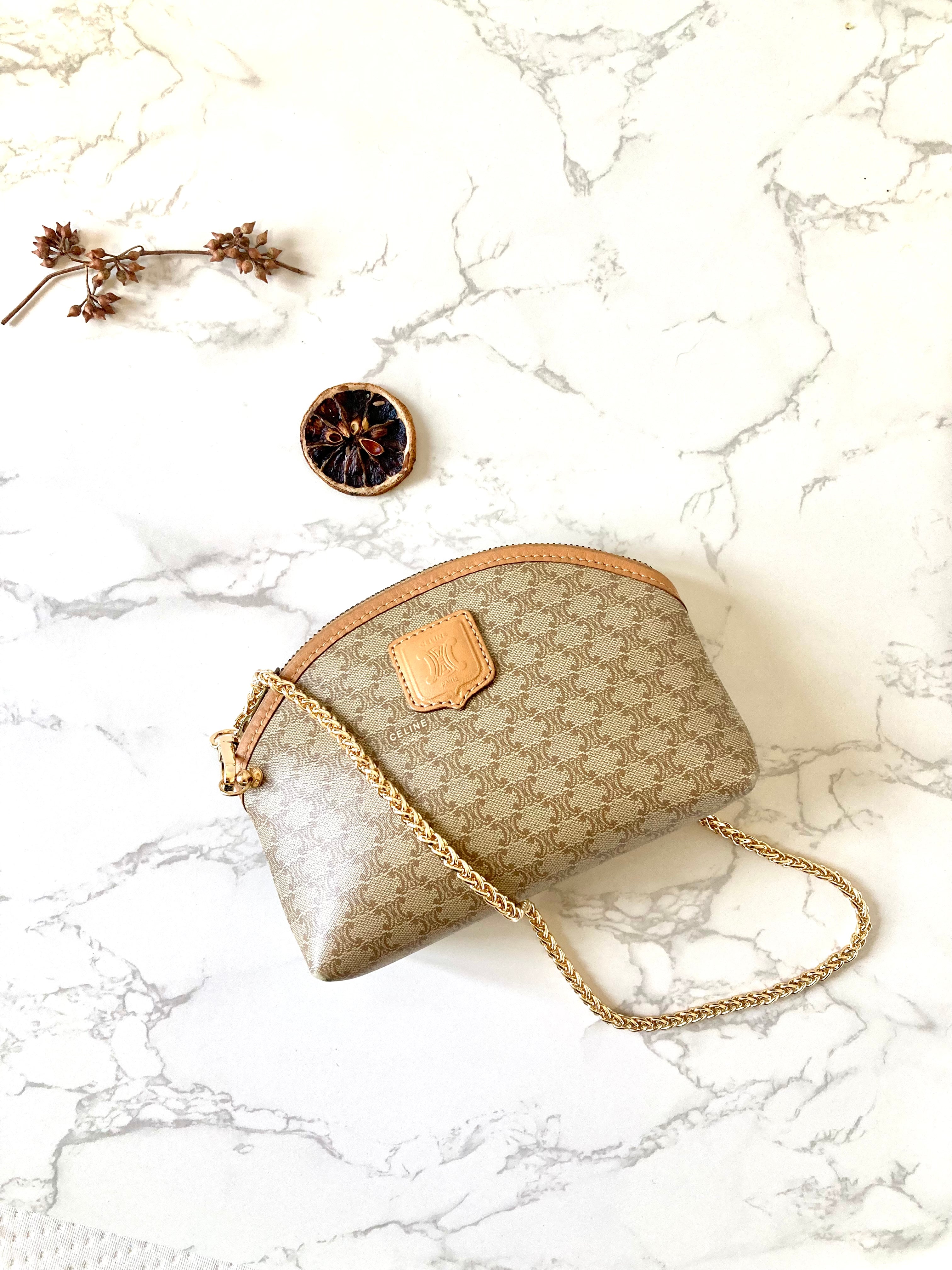 CELINE Beige Macadam Monogram Two-way Mini Crossbody / Clutch