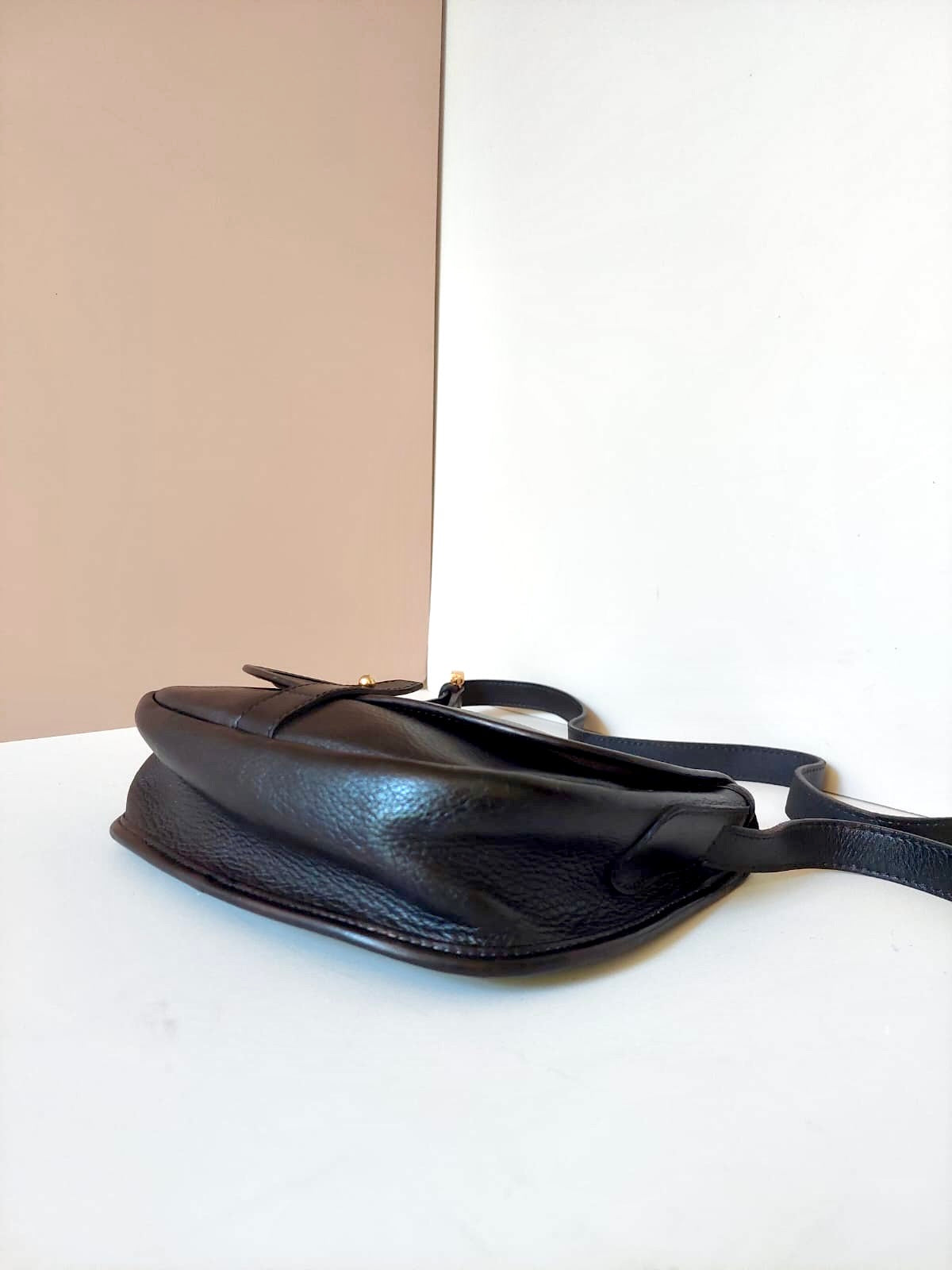 LOEWE rare black engraved Bobby gold buckle side bag / oblique bag