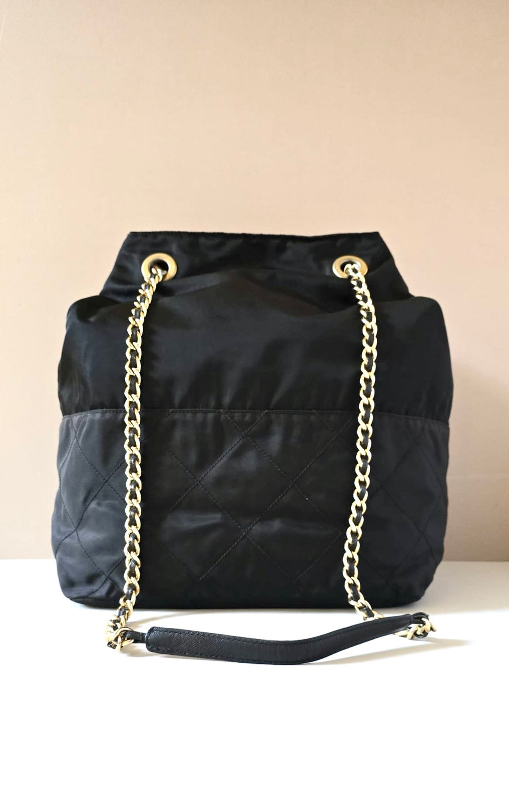 Prada 稀有黑金鏈子水桶包/側背包/斜背包