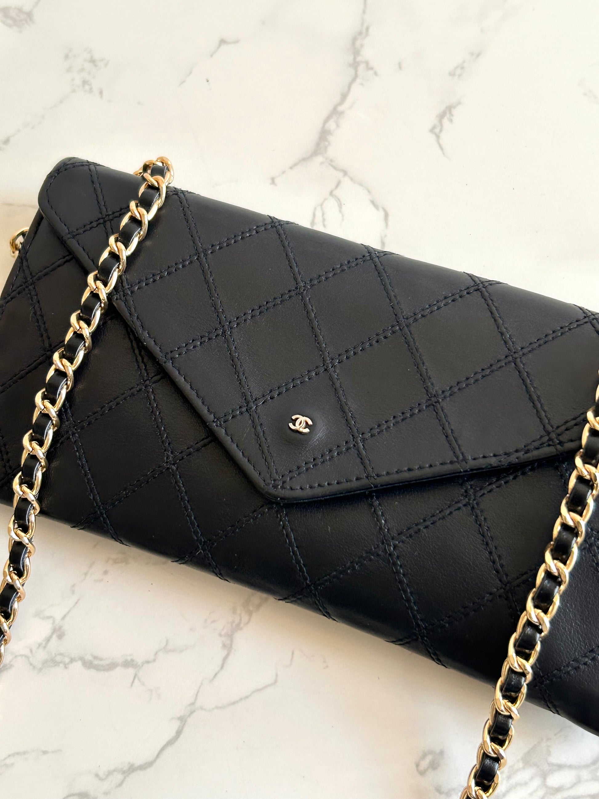 CHANEL Black Gold Buckle Envelope Small Bag/Side Bag/Messenger Bag/Clutch Bag/Mid-Length Wallet