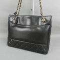 CHANEL Black Metalasse lambskin chain tote bag / side bag