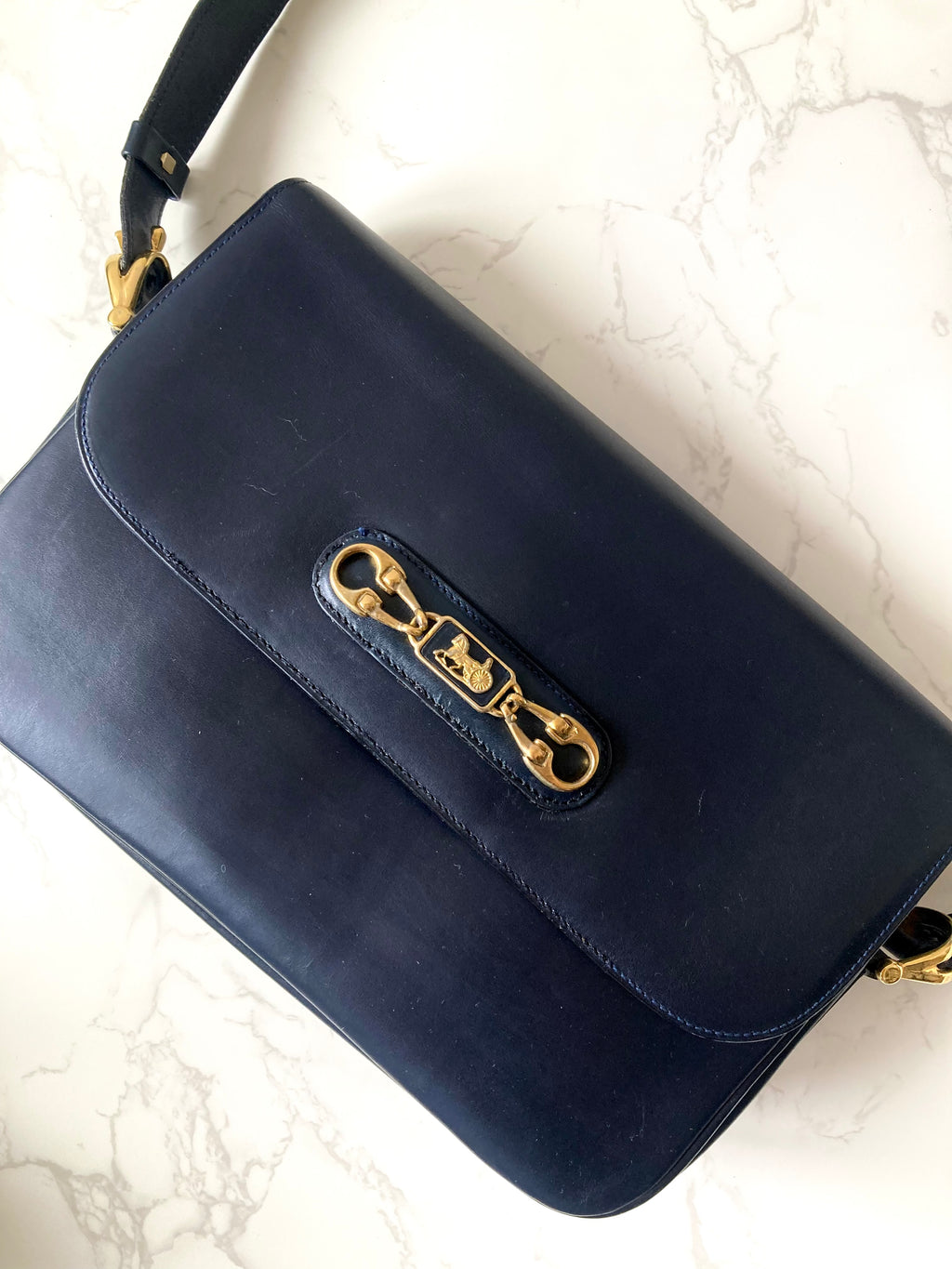 CELINE Black x Gold Horse Carriage Crossbody Bag