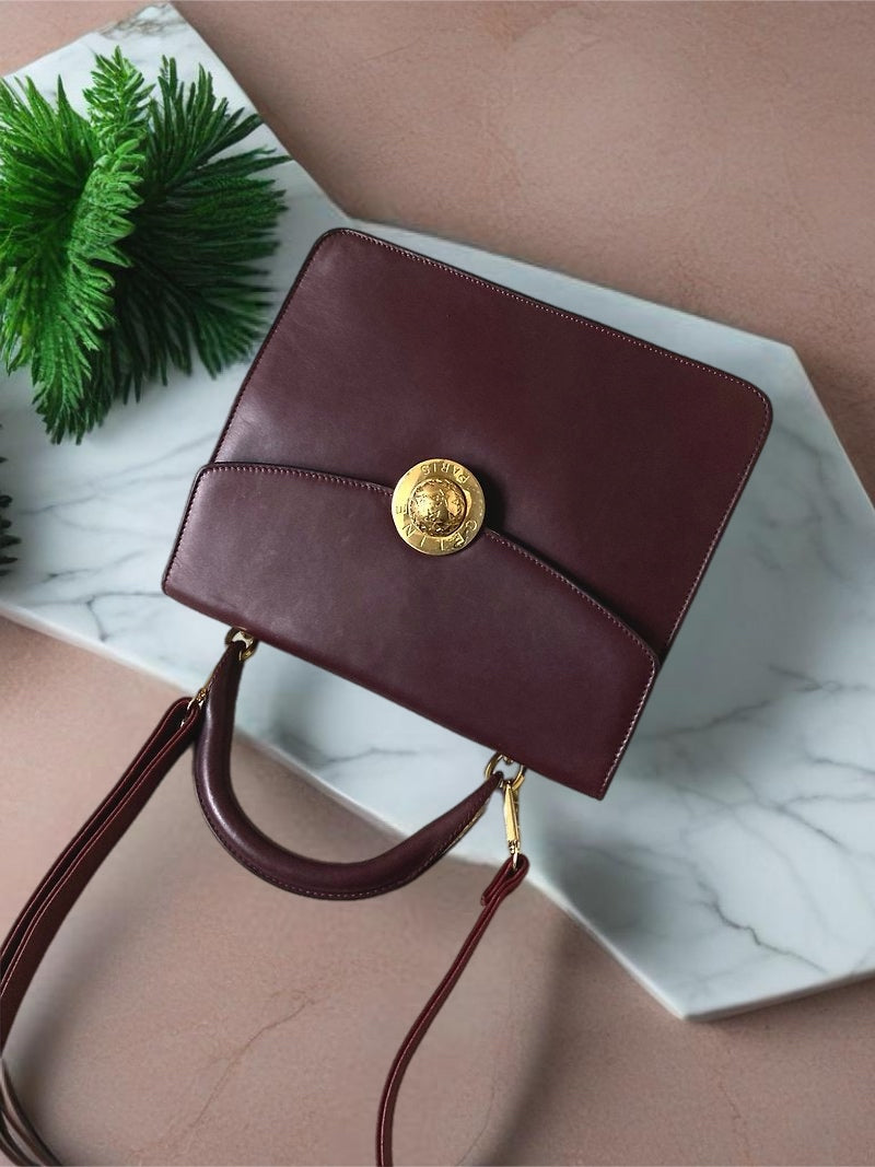 CELINE rare gold star wine red leather Kelly with star handbag/side bag/oblique bag