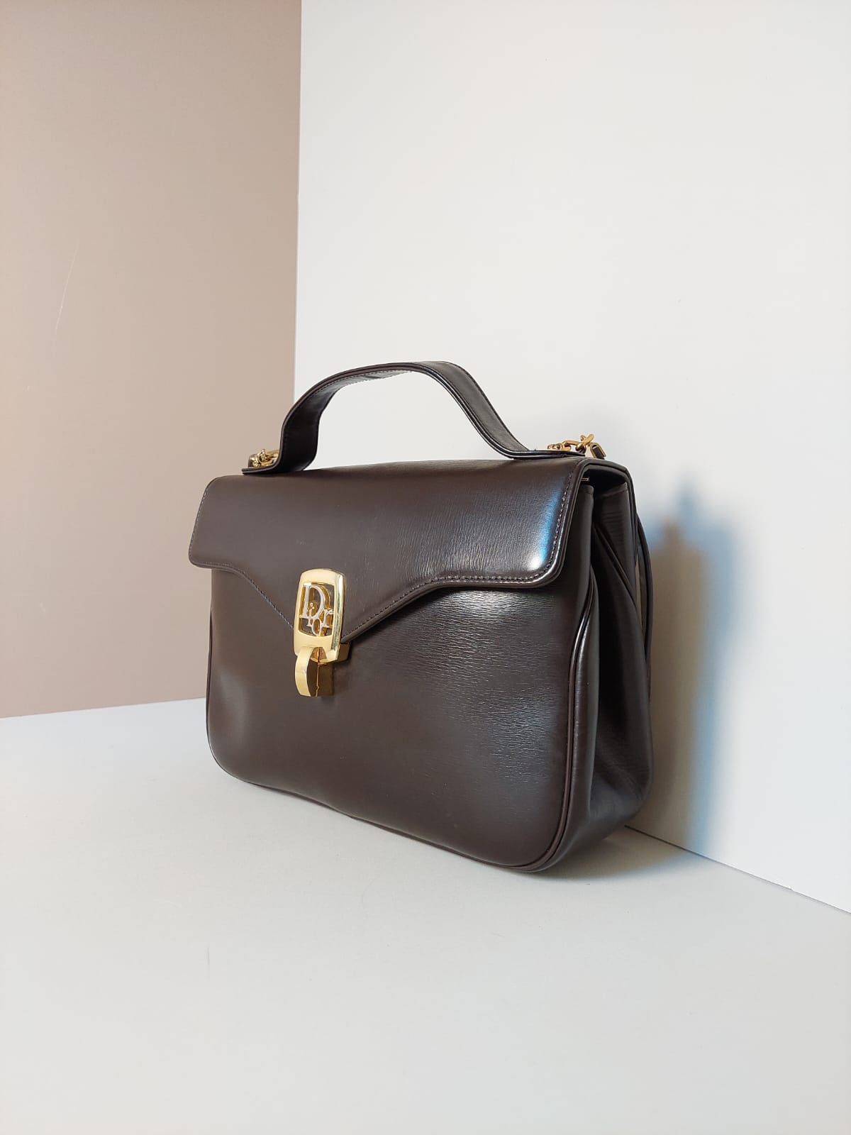 CHRISTIAN DIOR rare brown leather parent-child shoulder bag/side backpack/handbag
