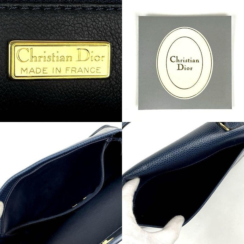 CHRISTIAN DIOR 稀有深藍色金蛋凱莉皮革側背包/斜背包/手提包