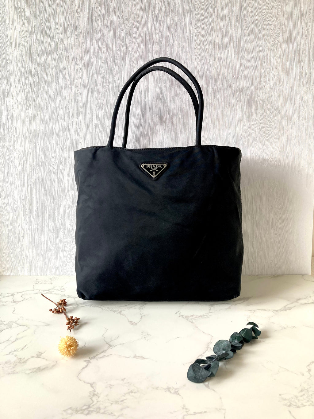 PRADA Nylon Black x Silver Small Tote